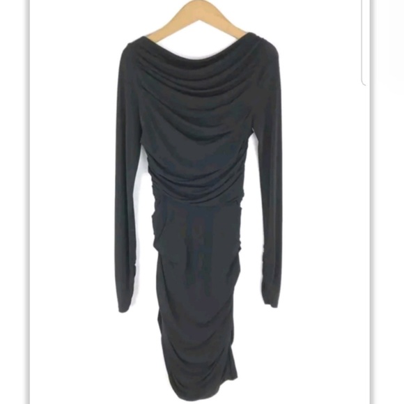 All Saints Black Drape Stretch Bodycon Dress 2 - Picture 5 of 8